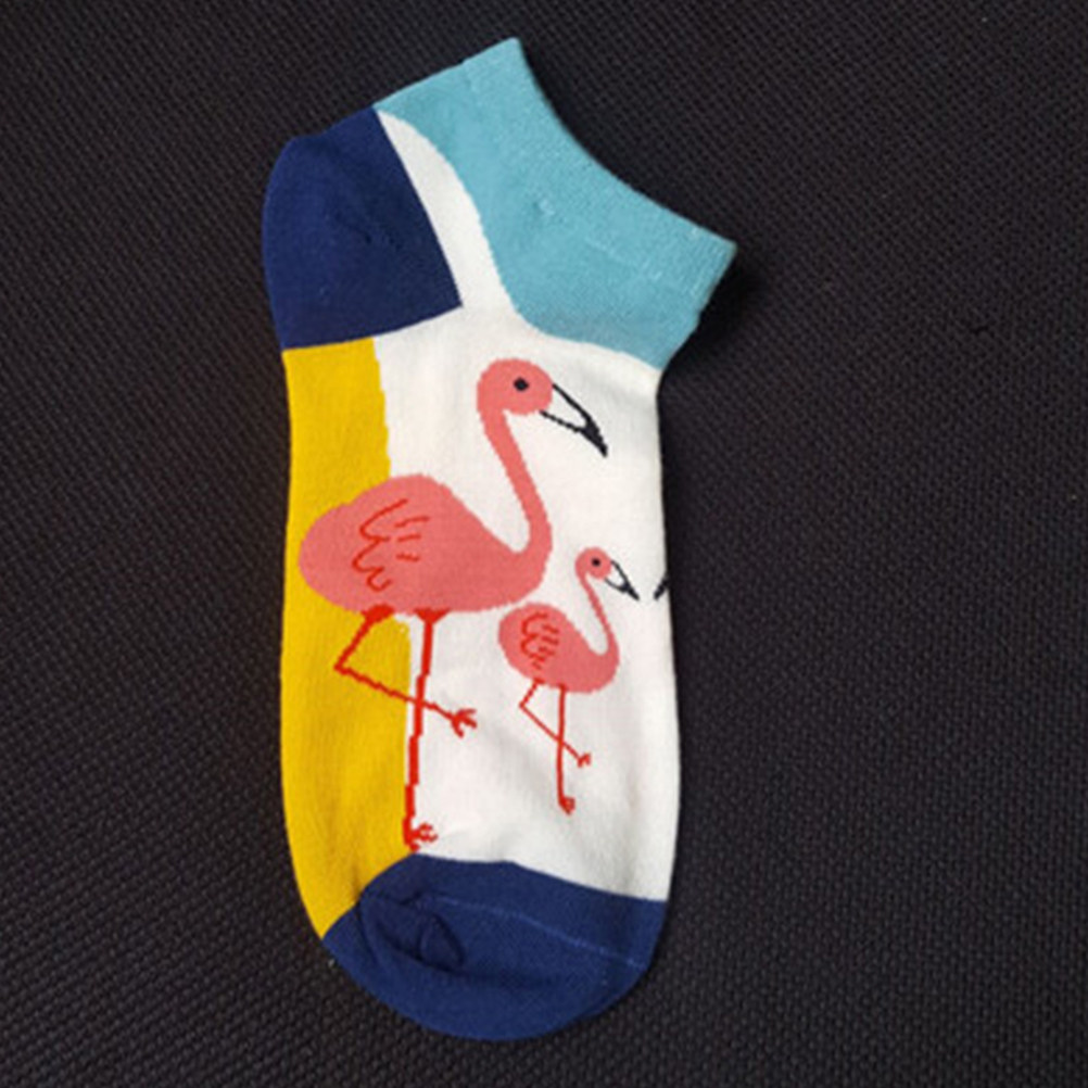 Invisibility Sock Loafer - ถุงเท้าสั้นผู้หญิงผ้าฝ้าย 5 คู่ ลายการ์ตูนฟลามิงโก แบบซ่อนไม่โชว์ ระบายอากาศได้ดี