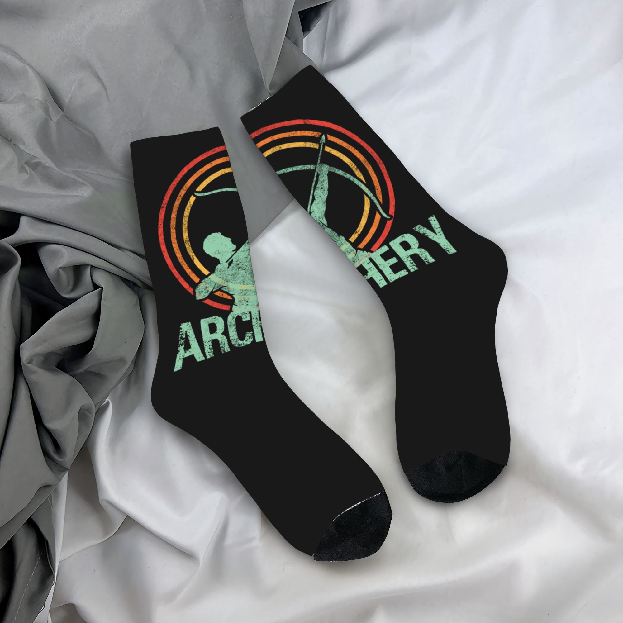 Dress Sock Men - ถุงเท้าลายธนูย้อนยุคสำหรับผู้ชาย ถุงเท้าแฟชั่นสไตล์วินเทจสำหรับนักธนู ใส่ได้ทุกฤดูใบไม้ผลิ ฤดูร้อน ฤดูใบไม้ร่วง ฤดูหนาว