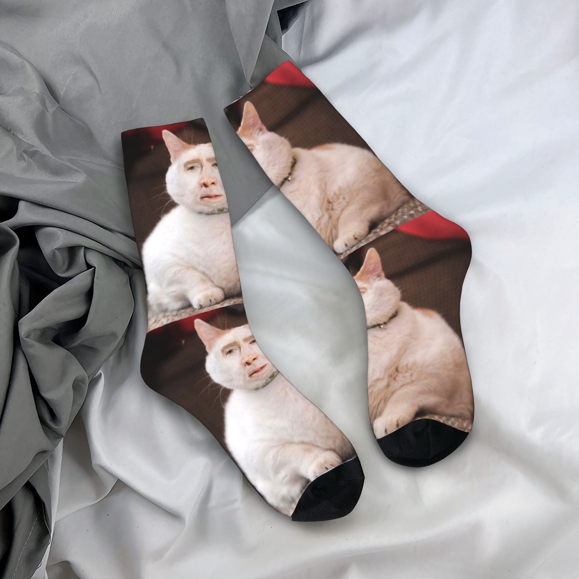 Dress Sock Men - ถุงเท้าลายมีมนิโคลัส เคจ แบบกำหนดเองสำหรับผู้ชายและผู้หญิง ถุงเท้าลายตลกพิมพ์ลาย 3 มิติ